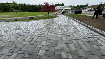 Step by step paver driveway installation at a residential property in Massachusetts